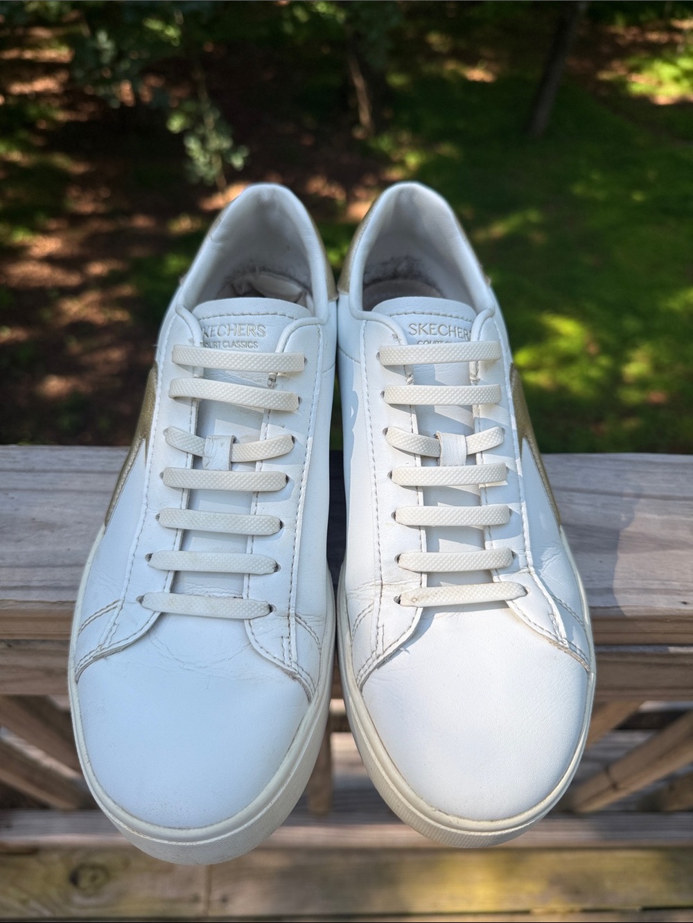 Classic Women's Low-Top Sneakers in White with Gold Accents - Picture 2 of 5